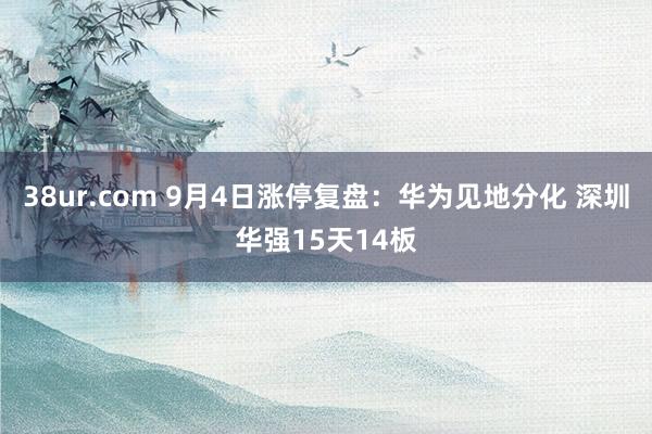 38ur.com 9月4日涨停复盘：华为见地分化 深圳华强15天14板