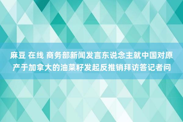 麻豆 在线 商务部新闻发言东说念主就中国对原产于加拿大的油菜籽发起反推销拜访答记者问