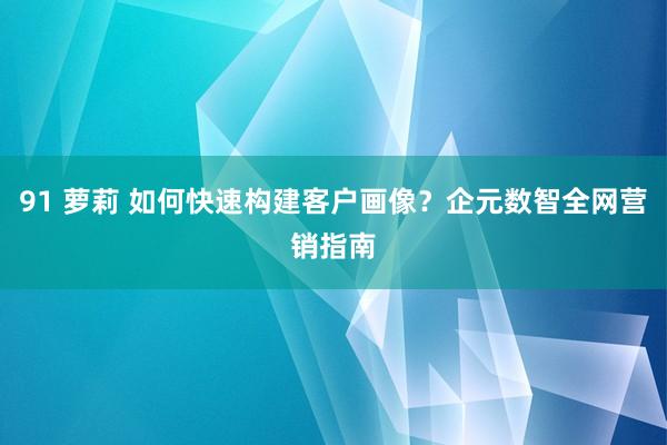 91 萝莉 如何快速构建客户画像？企元数智全网营销指南