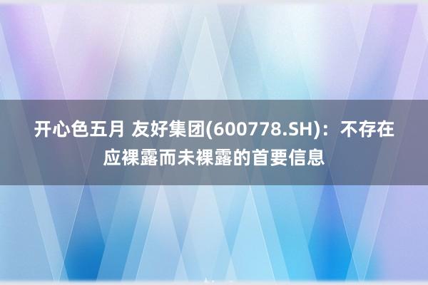 开心色五月 友好集团(600778.SH)：不存在应裸露而未裸露的首要信息