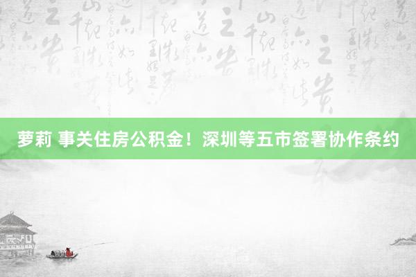 萝莉 事关住房公积金！深圳等五市签署协作条约