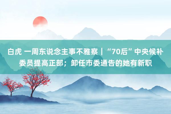 白虎 一周东说念主事不雅察｜“70后”中央候补委员提高正部；卸任市委通告的她有新职